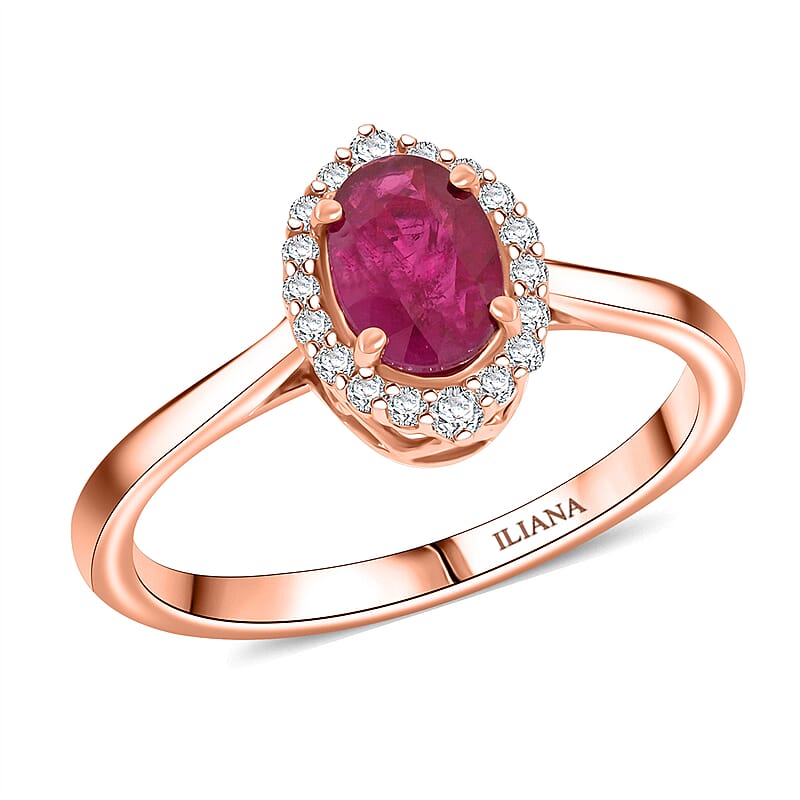 Certified & Appraised Iliana AAA Mozambique Ruby and G-H SI Diamond 1.05 ctw Ring in 18K Rose Gold (Size 6.0)