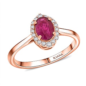 Chris Pick Certified & Appraised Iliana 18K Rose Gold AAA Mozambique Ruby, Diamond (G-H, SI) Ring (Size 6.5) 1.05 ctw