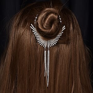 Simulated Pearl, Austrian Crystal Angel Wing Sparkle Hair Accessory in Silvertone