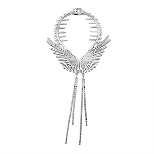 Simulated Pearl, Austrian Crystal Angel Wing Sparkle Hair Accessory in Silvertone