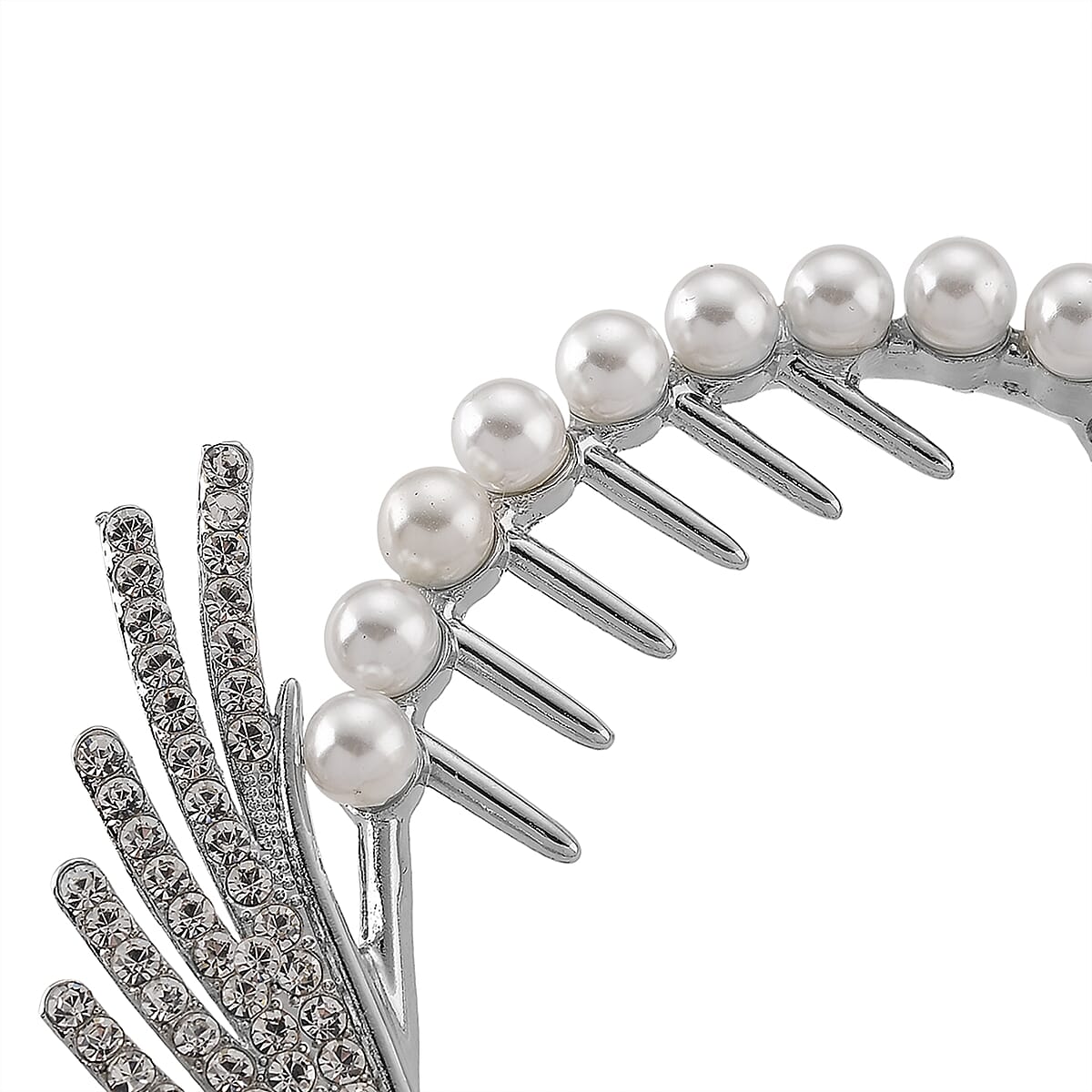 Simulated Pearl, Austrian Crystal Angel Wing Sparkle Hair Accessory in Silvertone image number 3