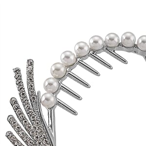 Simulated Pearl, Austrian Crystal Angel Wing Sparkle Hair Accessory in Silvertone