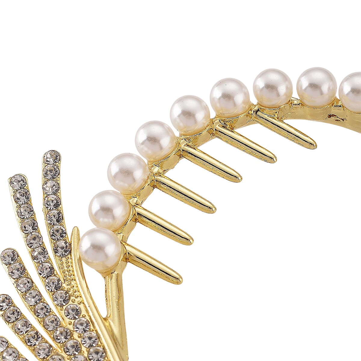 Simulated Pearl, Austrian Crystal Angel Wing Sparkle Hair Accessory in Goldtone image number 3