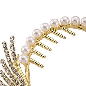 Simulated Pearl, Austrian Crystal Angel Wing Sparkle Hair Accessory in Goldtone