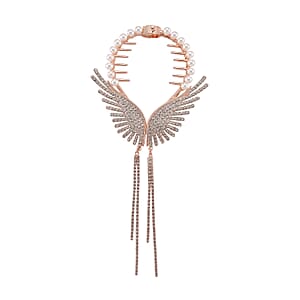 Simulated Pearl, Austrian Crystal Angel Wing Sparkle Hair Accessory in Rosetone