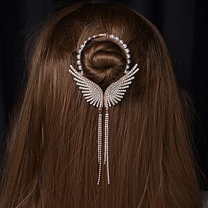 Simulated Pearl, Austrian Crystal Angel Wing Sparkle Hair Accessory in Rosetone