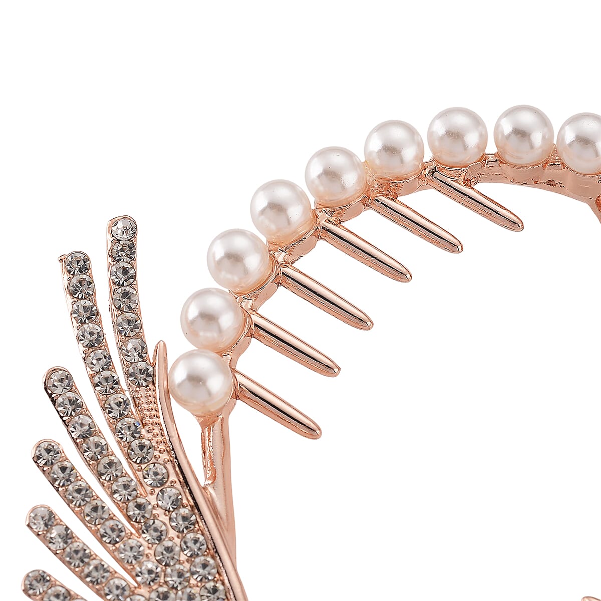 Simulated Pearl, Austrian Crystal Angel Wing Sparkle Hair Accessory in Rosetone image number 3