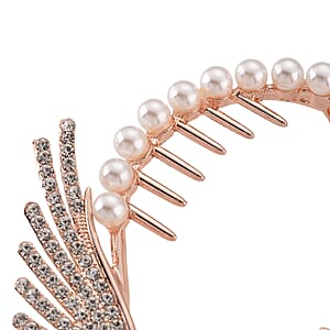 Simulated Pearl, Austrian Crystal Angel Wing Sparkle Hair Accessory in Rosetone