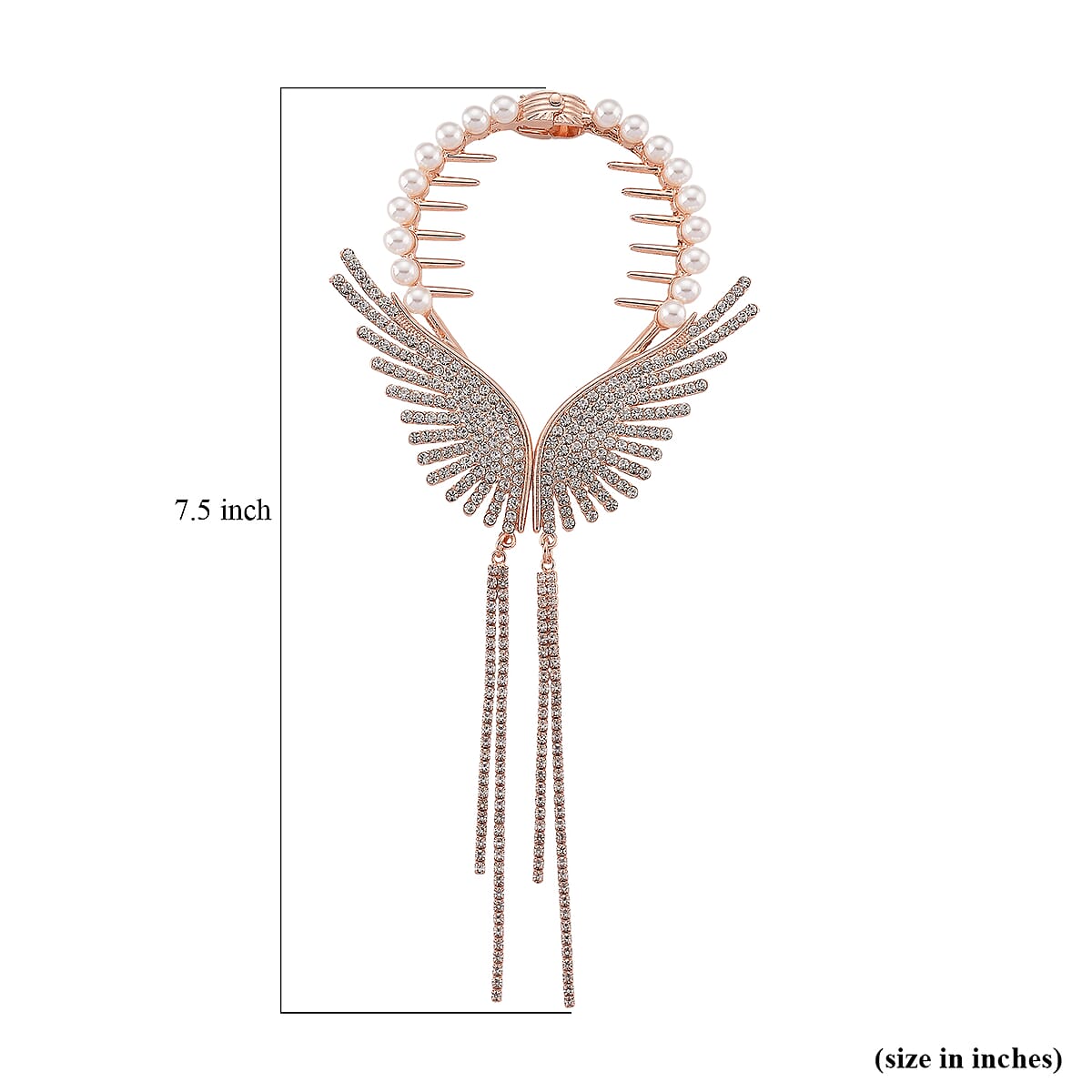 Simulated Pearl, Austrian Crystal Angel Wing Sparkle Hair Accessory in Rosetone image number 4