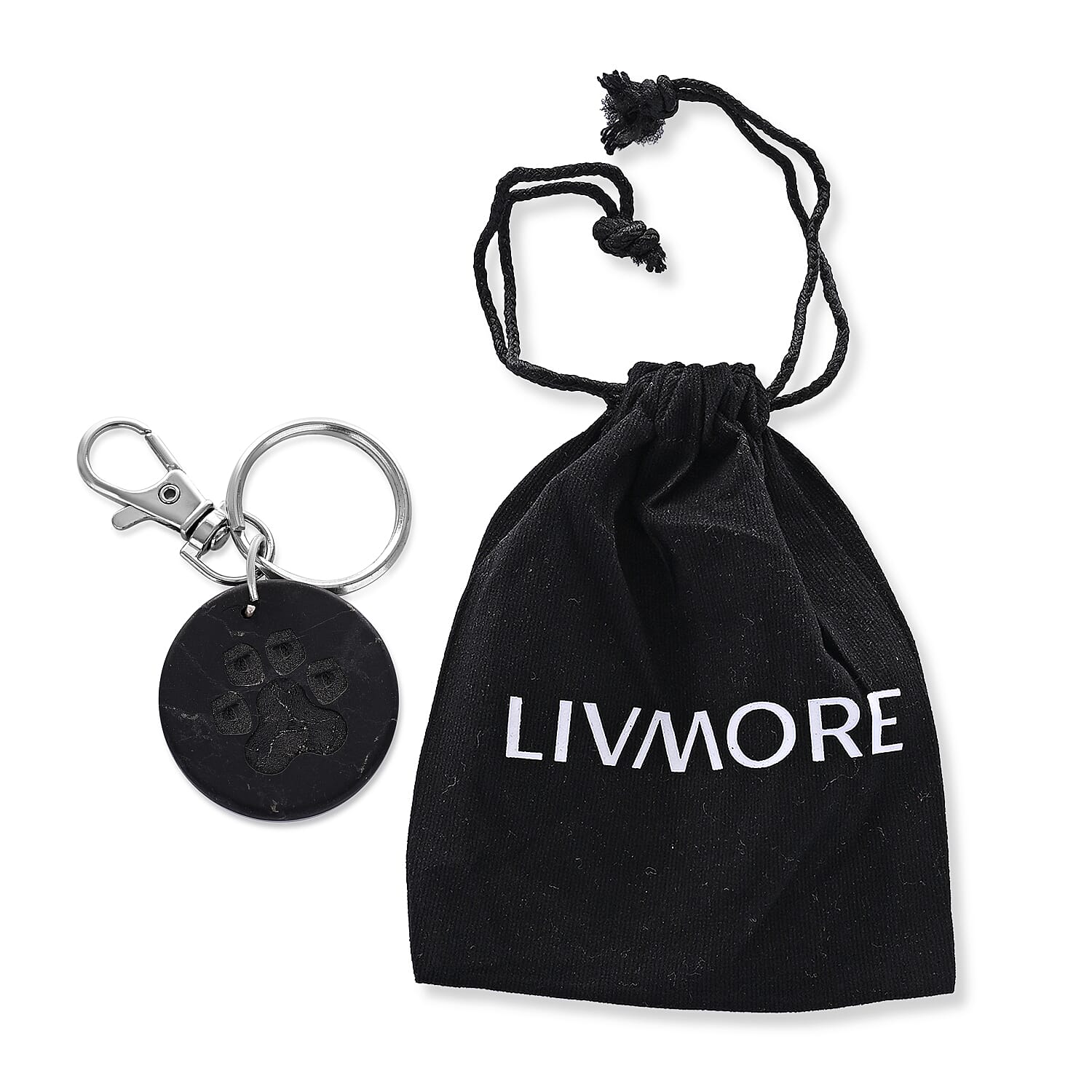Livmore Black Paw Print Shungite Round Charm for Dogs