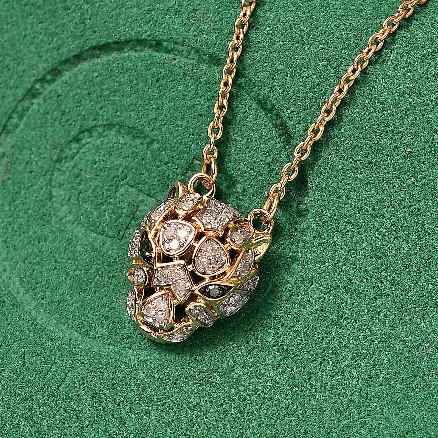 GP Trionfo Collection Green and White Diamond 0.25 ctw Tiger Necklace 18 Inches in 18K Vermeil Yellow Gold Over Sterling Silver