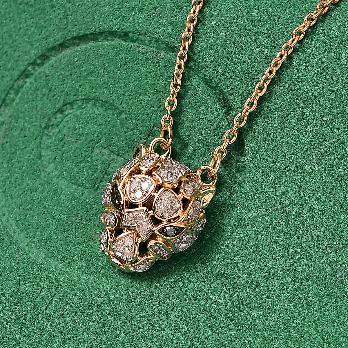 GP Trionfo Collection Green and White Diamond 0.25 ctw Tiger Necklace 18 Inches in 18K Vermeil Yellow Gold Over Sterling Silver image number 1