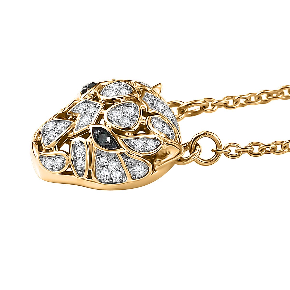 GP Trionfo Collection Green and White Diamond 0.25 ctw Tiger Necklace 18 Inches in 18K Vermeil Yellow Gold Over Sterling Silver