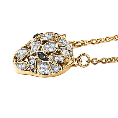 GP Trionfo Collection Green and White Diamond 0.25 ctw Tiger Necklace 18 Inches in 18K Vermeil Yellow Gold Over Sterling Silver