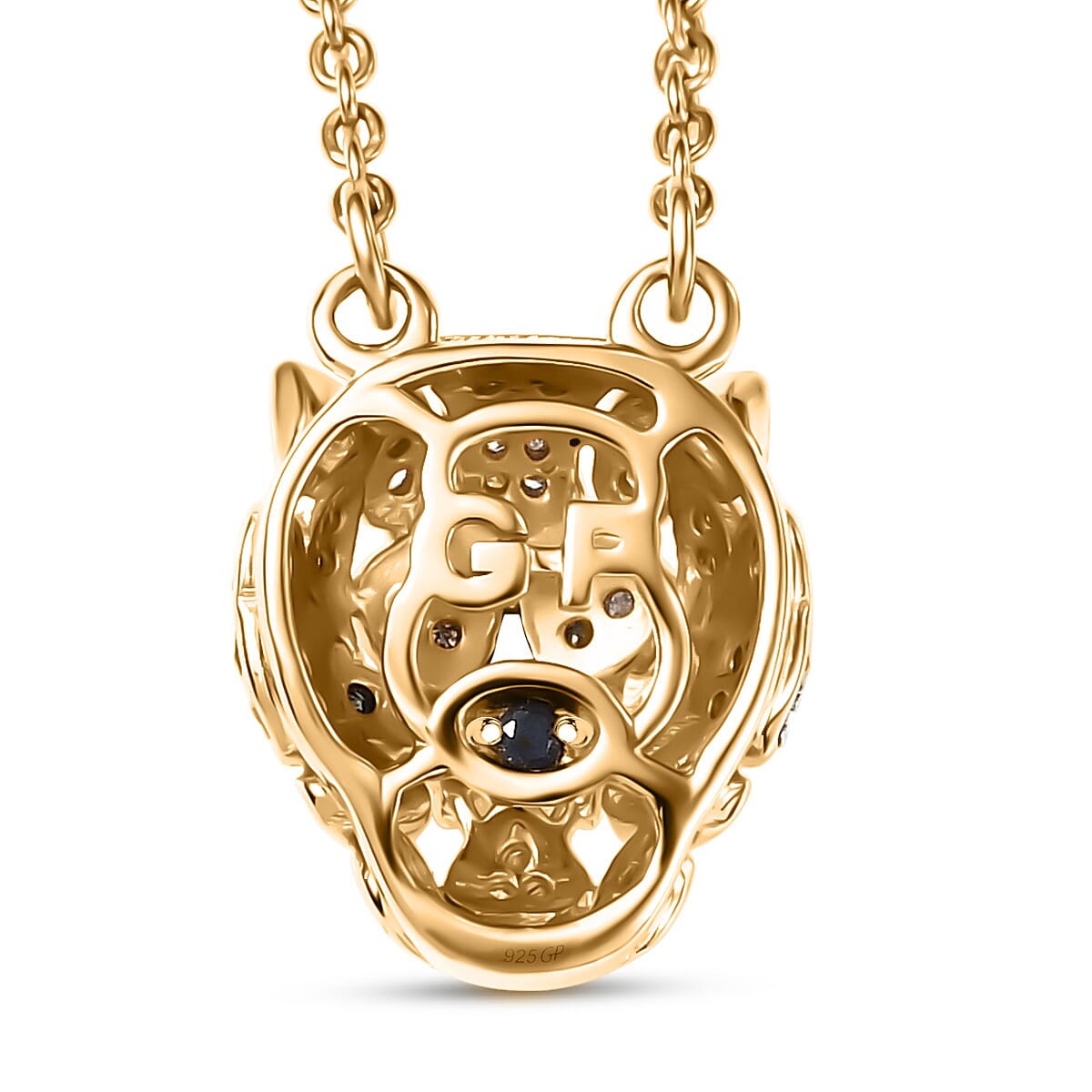 GP Trionfo Collection Green and White Diamond 0.25 ctw Tiger Necklace 18 Inches in 18K Vermeil Yellow Gold Over Sterling Silver image number 5