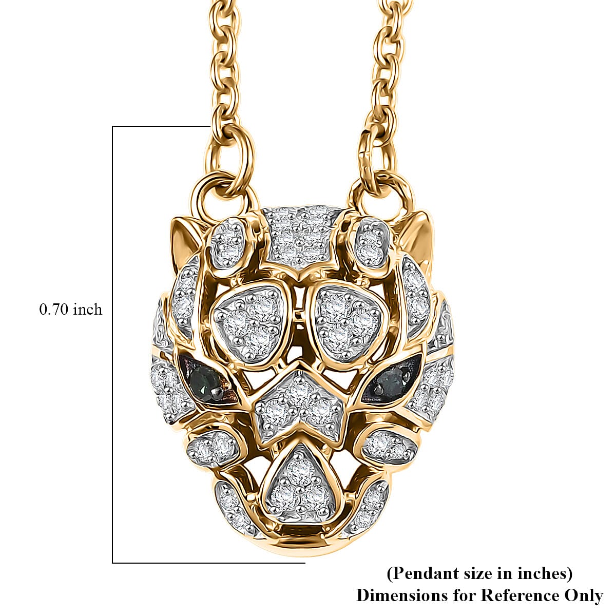 GP Trionfo Collection Green and White Diamond 0.25 ctw Tiger Necklace 18 Inches in 18K Vermeil Yellow Gold Over Sterling Silver