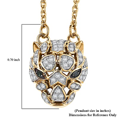 GP Trionfo Collection Green and White Diamond 0.25 ctw Tiger Necklace 18 Inches in 18K Vermeil Yellow Gold Over Sterling Silver