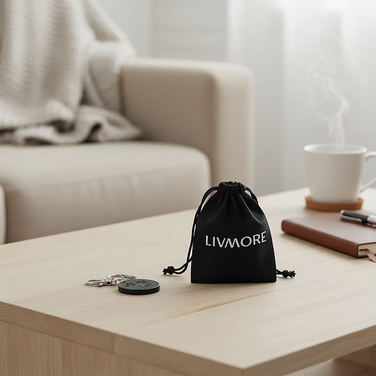 Livmore Black Paw Print Shungite Round Charm for Cat image number 1