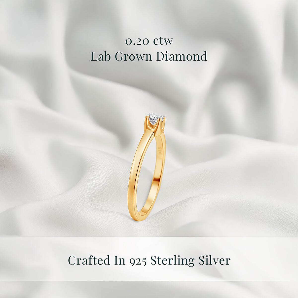 Luxuriant Lab Grown Diamond 0.20 ctw Ring in 18K Vermeil Yellow Gold Over Sterling Silver (Size 7.0)  image number 2