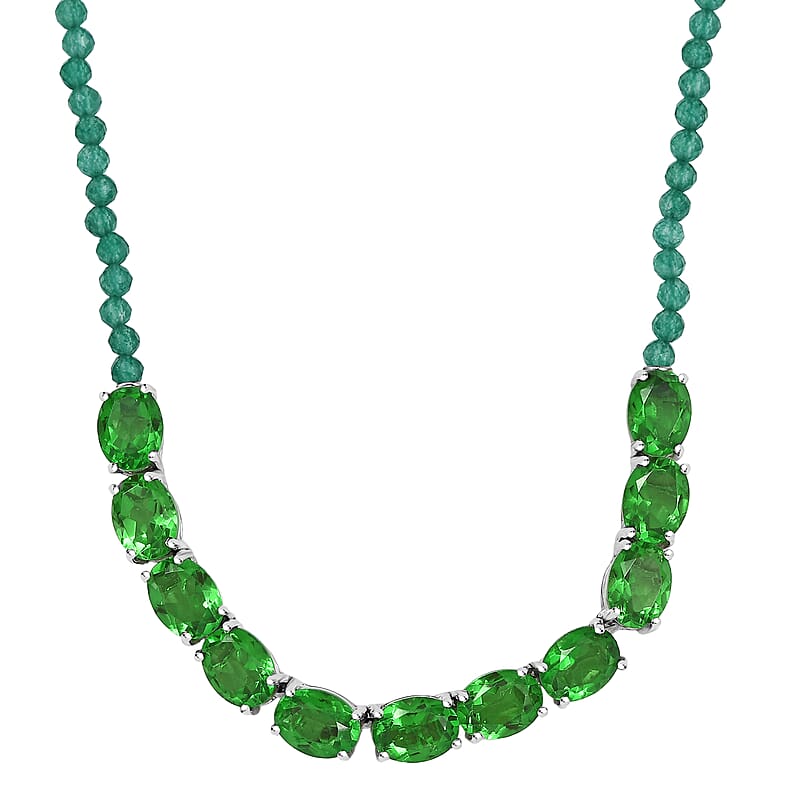 EverTrue Chartreuse Quartz (Triplet) and Green Onyx 22.60 ctw Fox Necklace in Platinum Bond 18 Inches