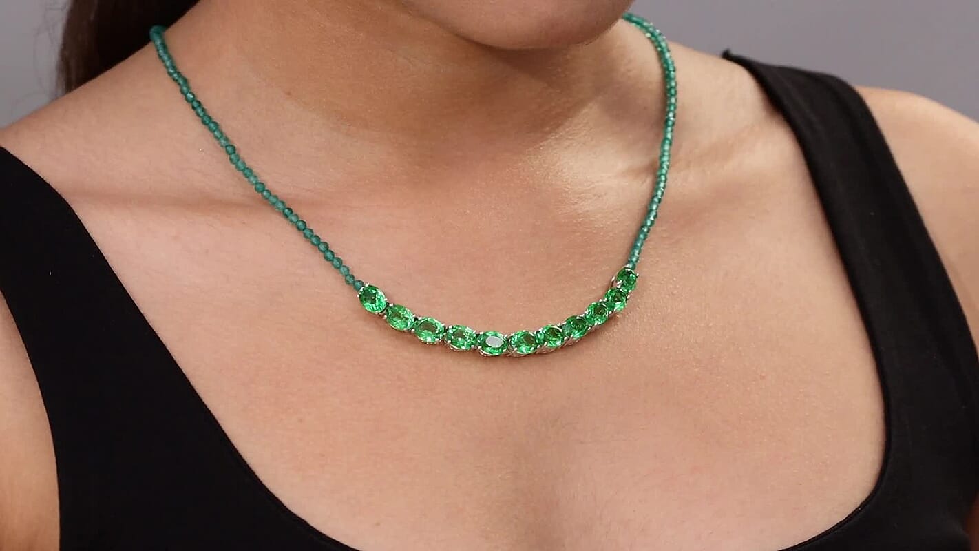 EverTrue Chartreuse Quartz (Triplet) and Green Onyx 22.60 ctw Fox Necklace in Platinum Bond 18 Inches