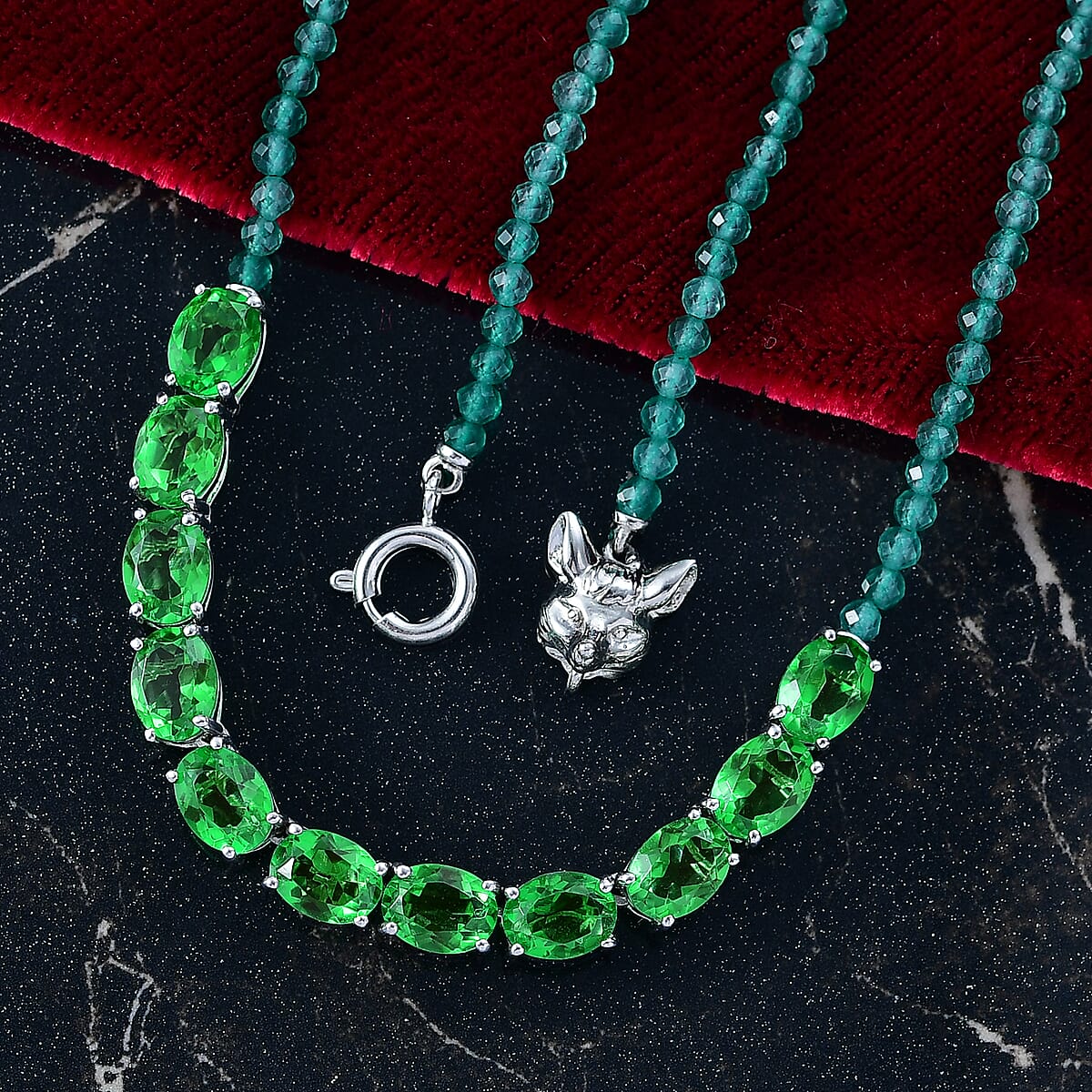 EverTrue Chartreuse Quartz (Triplet) and Green Onyx 22.60 ctw Necklace in Platinum Bond 18 Inches image number 1