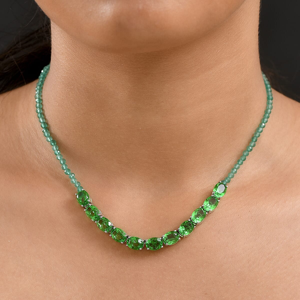 EverTrue Chartreuse Quartz (Triplet) and Green Onyx 22.60 ctw Necklace in Platinum Bond 18 Inches image number 2