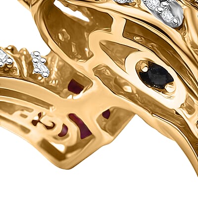 GP Niassa Ruby (FF) and Multi Gemstone 2.50 ctw Ring in 18K Vermeil Yellow Gold Over Sterling Silver (Size 10.0)