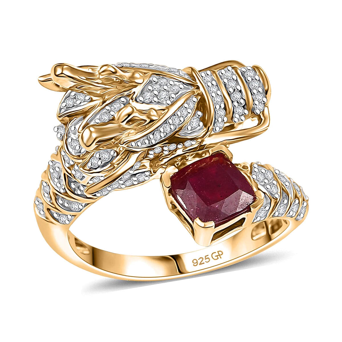 GP Niassa Ruby (FF) and Multi Gemstone 2.50 ctw Ring in 18K Vermeil Yellow Gold Over Sterling Silver (Size 7.0) image number 0
