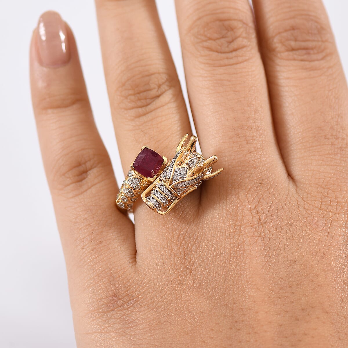 GP Niassa Ruby (FF) and Multi Gemstone 2.50 ctw Ring in 18K Vermeil Yellow Gold Over Sterling Silver (Size 7.0) image number 2