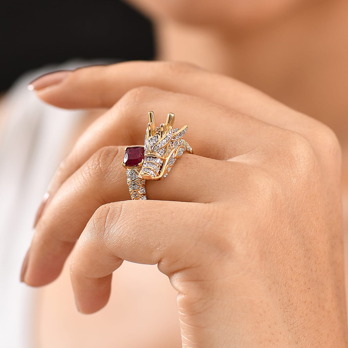 GP Niassa Ruby (FF) and Multi Gemstone 2.50 ctw Ring in 18K Vermeil Yellow Gold Over Sterling Silver (Size 7.0) image number 3