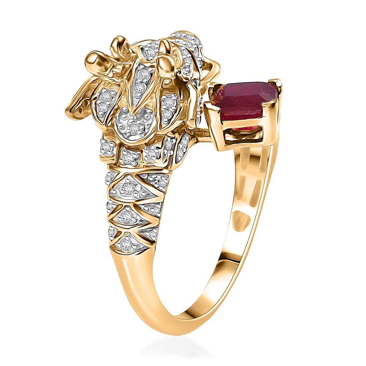 GP Niassa Ruby (FF) and Multi Gemstone 2.50 ctw Ring in 18K Vermeil Yellow Gold Over Sterling Silver (Size 8.0) image number 4