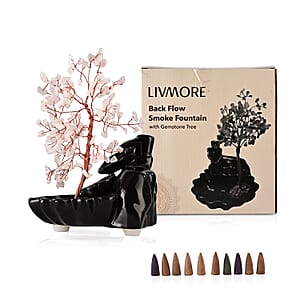 Backflow Incense Burner with Rose Quartz Tree Back Flow Incense Holder with 30 Incense cones Tree - 150 Beads