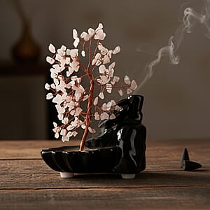 Backflow Incense Burner with Rose Quartz Tree Back Flow Incense Holder with 30 Incense cones Tree - 150 Beads