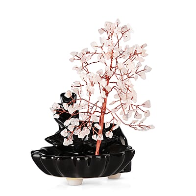 Backflow Incense Burner with Rose Quartz Tree Back Flow Incense Holder with 30 Incense cones Tree - 150 Beads