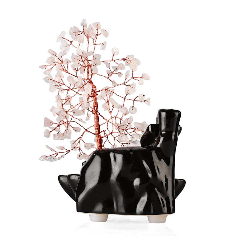 Backflow Incense Burner with Rose Quartz Tree Back Flow Incense Holder with 30 Incense cones Tree - 150 Beads
