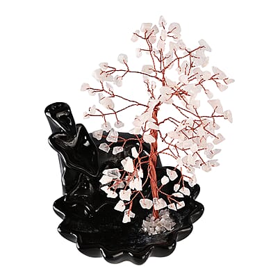 Backflow Incense Burner with Rose Quartz Tree Back Flow Incense Holder with 30 Incense cones Tree - 150 Beads