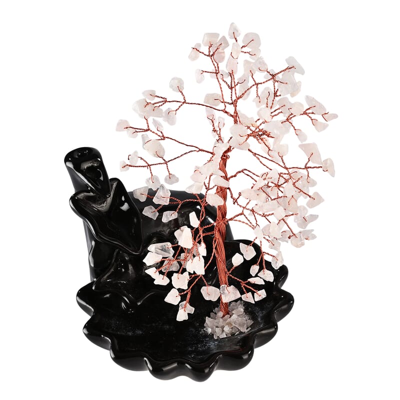 Backflow Incense Burner with Rose Quartz Tree Back Flow Incense Holder with 30 Incense cones Tree - 150 Beads