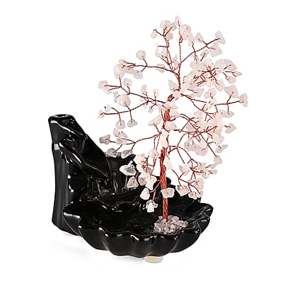 Backflow Incense Burner with Rose Quartz Tree Back Flow Incense Holder with 30 Incense cones Tree - 150 Beads