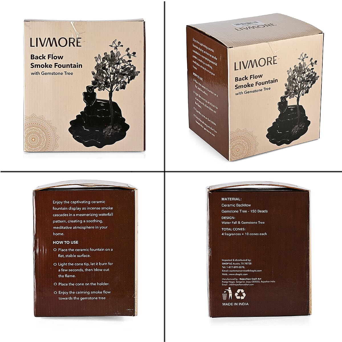 Backflow Incense Burner with Rose Quartz Tree Back Flow Incense Holder with 30 Incense cones Tree - 150 Beads image number 8