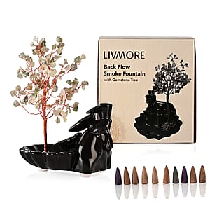 Backflow Incense Burner with Green Aventurine Tree Back Flow Incense Holder with 30 Incense cones Tree - 150 Beads