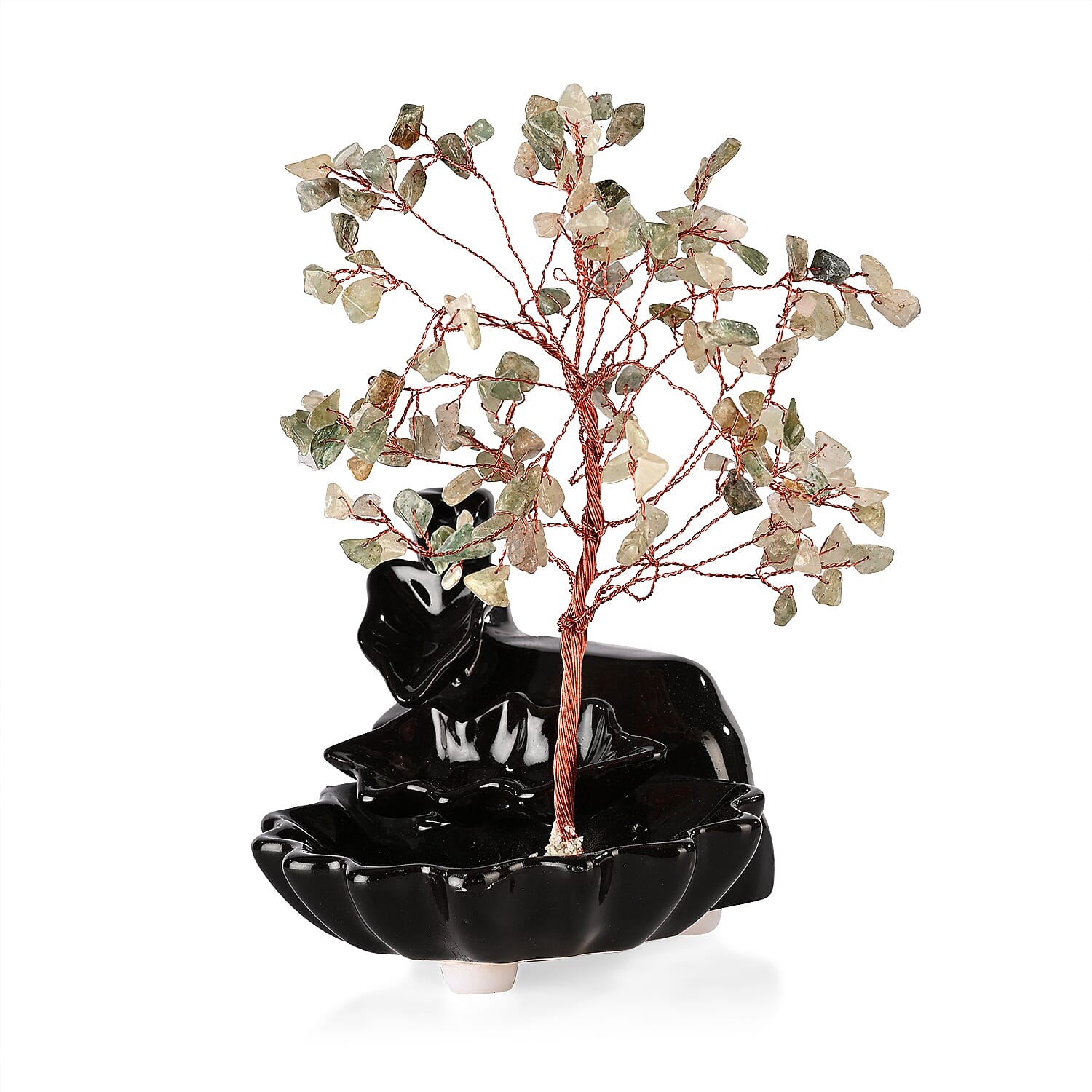 Backflow Incense Burner with Green Aventurine Tree Back Flow Incense Holder with 30 Incense cones Tree - 150 Beads