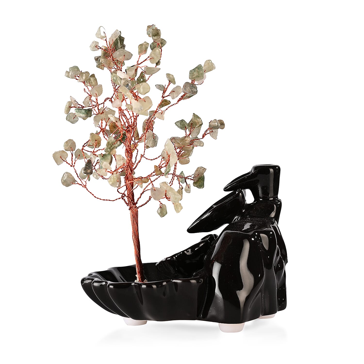 Backflow Incense Burner with Green Aventurine Tree Back Flow Incense Holder with 30 Incense cones Tree - 150 Beads