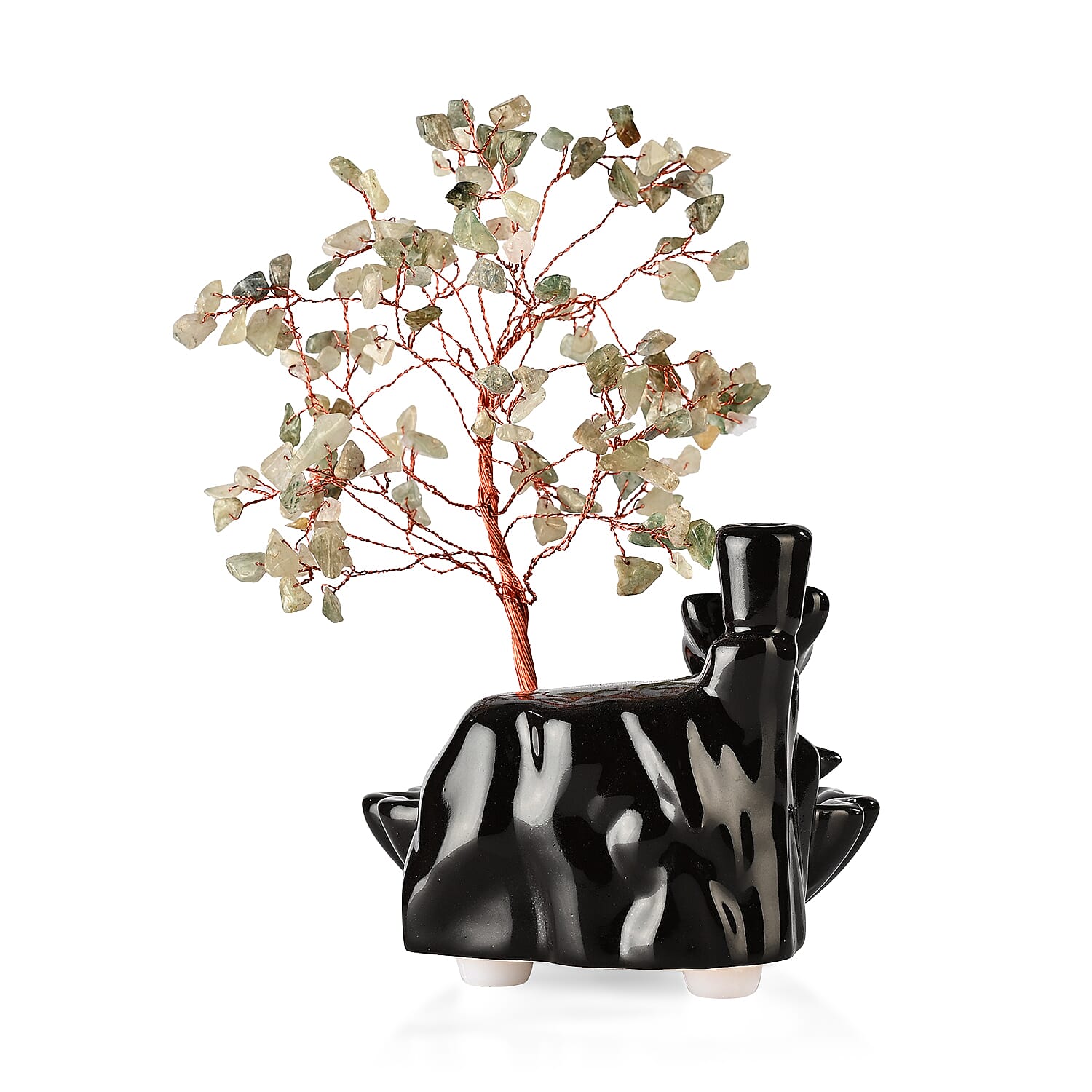 Backflow Incense Burner with Green Aventurine Tree Back Flow Incense Holder with 30 Incense cones Tree - 150 Beads