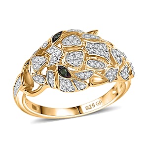 GP Trionfo Collection Green and White Diamond 0.40 ctw Tiger Ring in 18K Vermeil Yellow Gold Over Sterling Silver (Size 10.0)
