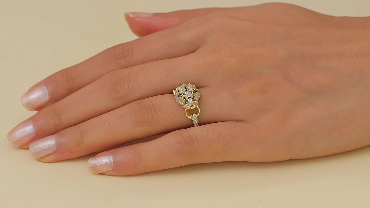 GP Green Diamond (IR), Diamond Ring in 18K Vermeil YG Over Sterling Silver (Size 10.0) 0.40 ctw