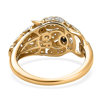 GP Trionfo Collection Green and White Diamond 0.40 ctw Tiger Ring in 18K Vermeil Yellow Gold Over Sterling Silver (Size 10.0)