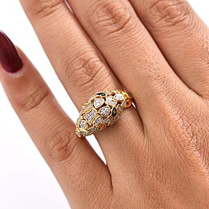 GP Trionfo Collection Green and White Diamond 0.40 ctw Tiger Ring in 18K Vermeil Yellow Gold Over Sterling Silver (Size 6.0) (Del. in 12-15 Days)