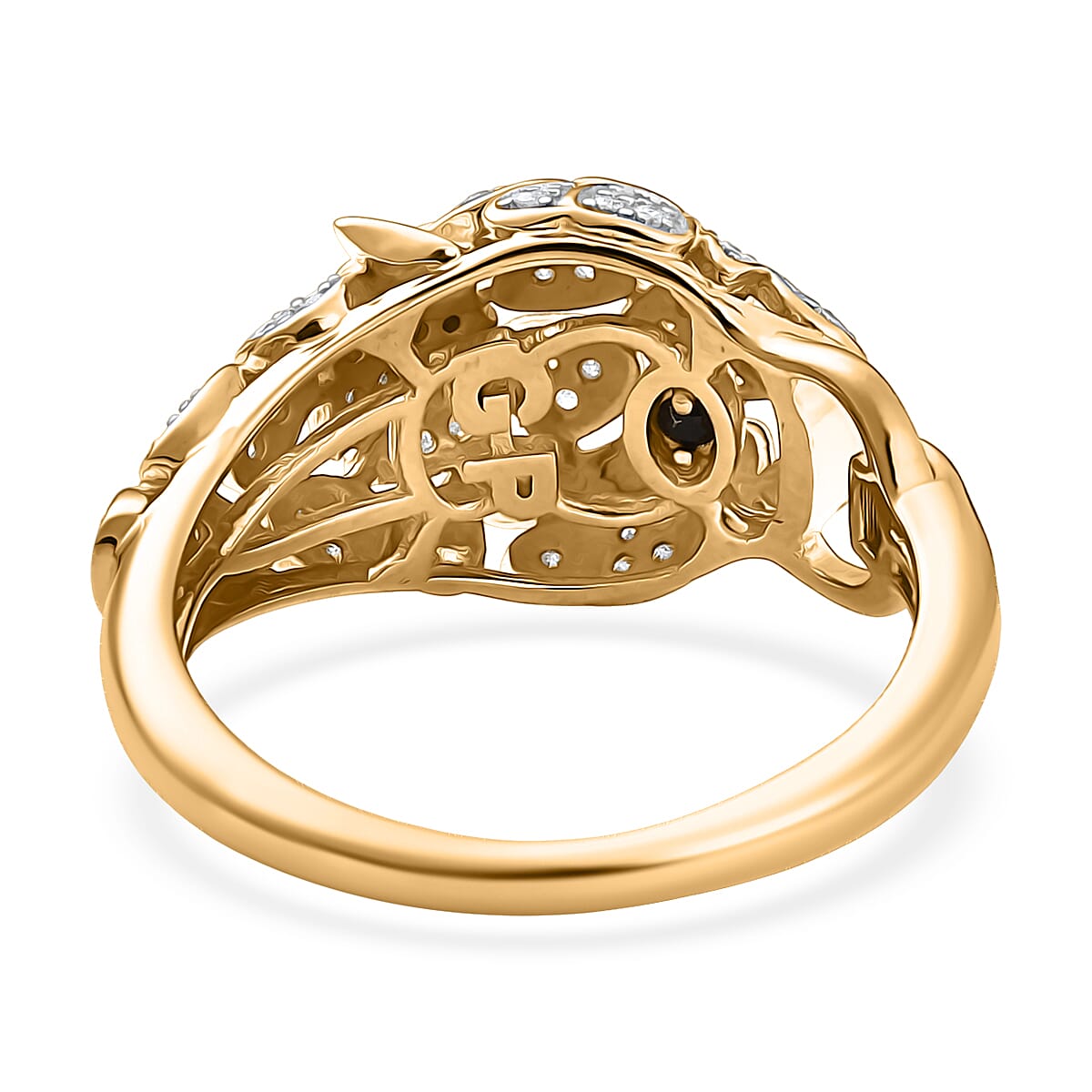 GP Trionfo Collection Green and White Diamond 0.40 ctw Tiger Ring in 18K Vermeil Yellow Gold Over Sterling Silver (Size 7.0) image number 5