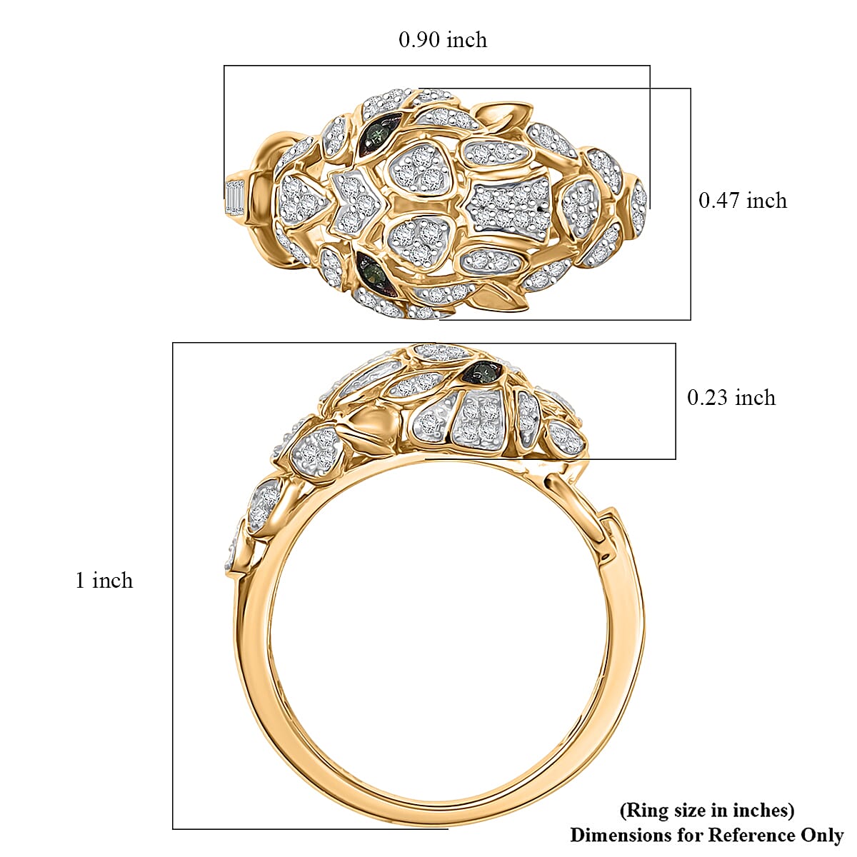 GP Trionfo Collection Green and White Diamond 0.40 ctw Tiger Ring in 18K Vermeil Yellow Gold Over Sterling Silver (Size 7.0) image number 6
